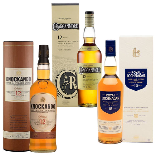 Cragganmore 12, Royal Lochnagar 12 & Knockando 12 Year Old Single Malt Scotch Whisky, 3x70cl