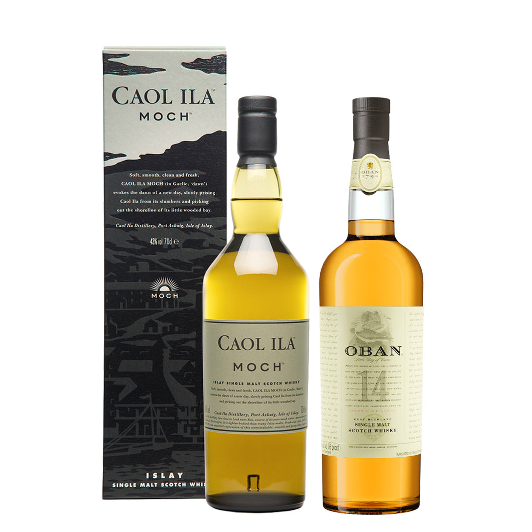 Caol Ila Moch & Oban 14 Year Old Single Malt Scotch Whisky, 2x70cl