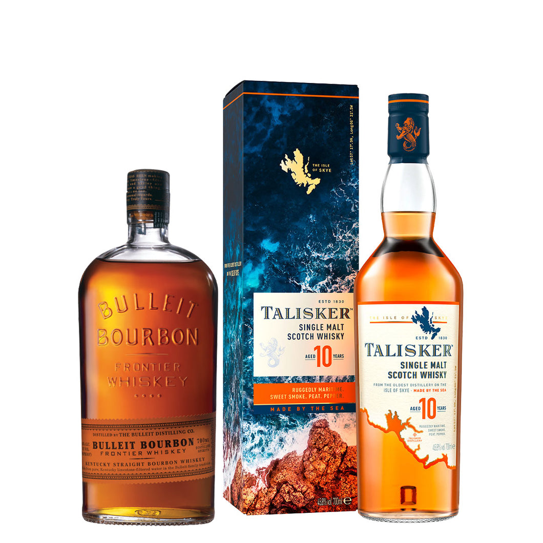 Talisker 10 Year Old Single Malt Scotch & Bulleit Bourbon Frontier Whiskey, 2x70cl