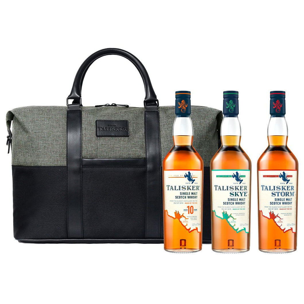 Talisker 10 Year Old, Talisker Skye & Talisker Storm Single Malt Scotch Whisky, 3x70cl with Talisker Weekend Travel Bag