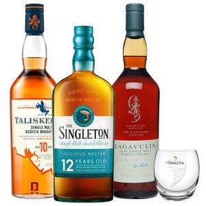 Burns Night Bundle - The Singleton Of Dufftown 12, Talisker 10 & 2021 Lagavulin Distillers Edition & Singleton Tumbler, 3x70cl