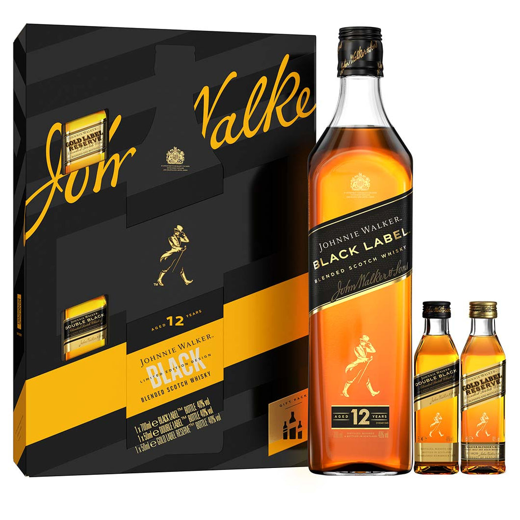 2022 Edition - Johnnie Walker Black Label Blended Scotch Whisky 70cl Giftpack with 2x5cl